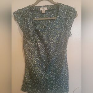 Loft Women's Floral Green and Blue Top Sz SP